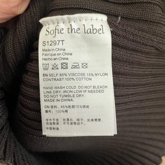Sofie the Label Puff Sleeve Ribbed Top - Brown Size M NWT - Picture 6 of 7